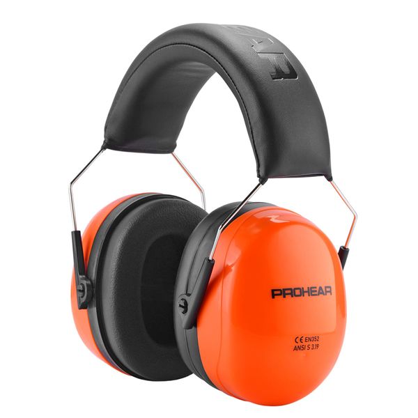 PROHEAR 012 Noise Reduction Earmuff, 28dB NRR Noise Cancelling Headphones, Adjustable Hearing Protecion Muffs for Snowblowing Mowing Construction Woodworker Shooting Hunting - Orange