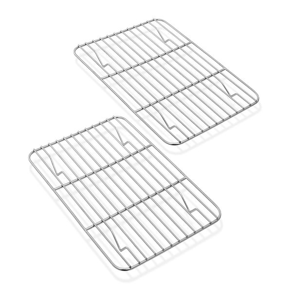 Mini Cooling Rack Set of 2, Homikit Stainless Steel Small Grill Wire Rack for Oven Roasting Baking Cooking, 21.5x16x1.5cm Fit Toaster Oven Tray for Cake/Meat/Bread, Healthy & Dishwasher Safe