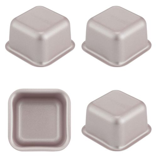 CHEFMADE Mini Brownie Cake Pan Set, 2.4-Inch 4Pcs Non-Stick Square Muffin Pan Blondie Bakeware for Oven and Instant Pot Baking (Champagne Gold)