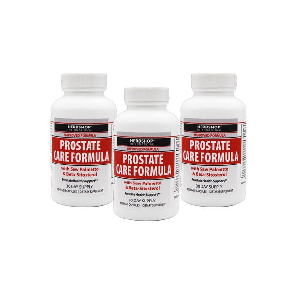 3 Bottles of HerbShop Prostate Care Saw Palmetto 450mg 60 Caps New Formula