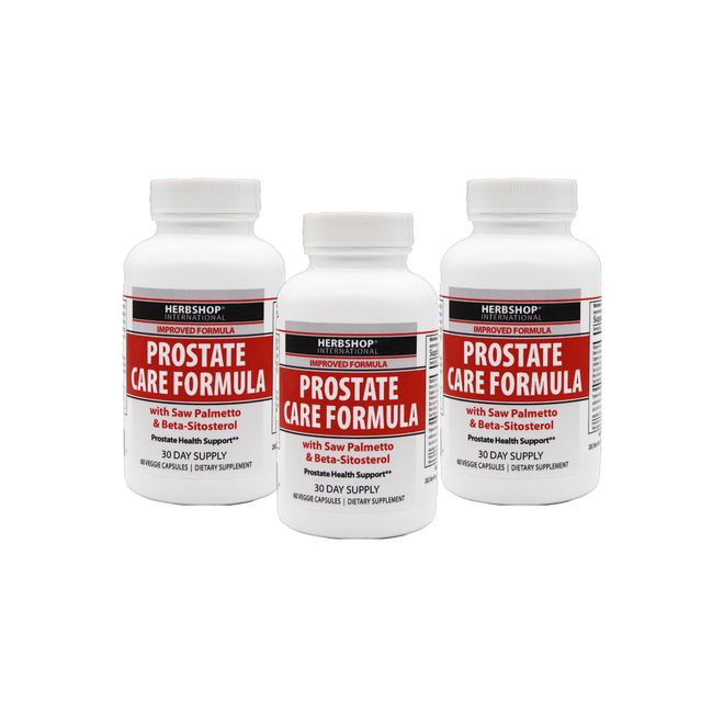 3 Bottles of HerbShop Prostate Care Saw Palmetto 450mg 60 Caps New Formula