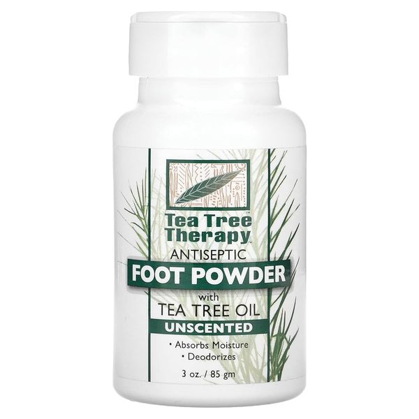 TEA TREE THERAPY Tea Tree Antiseptic Foot Powder, 3.0 oz (85 g), Shoe Deodorizing Powder, For Barefoot, Fine Fragrance