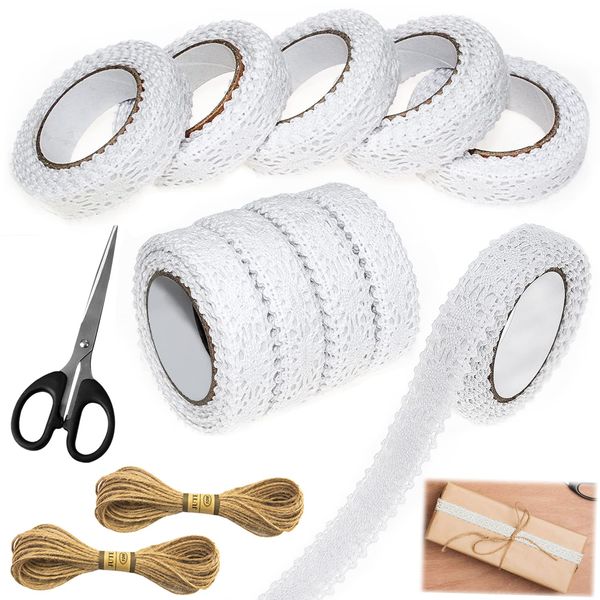 Spitzenband Selbstklebend Vintage Dekoband Spitze Bordüre 10 Rolls Selbstklebend Spitzenborte Baumwolle Stoff 1.5cmx1.6m für Basteln Hochzeit Verzierung der Geschenke DIY Handwerk