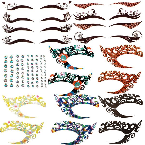 kilofly 8 Sets Temporary Eye Tattoo Makeup Transfer Stickers Crystal Gem Liners