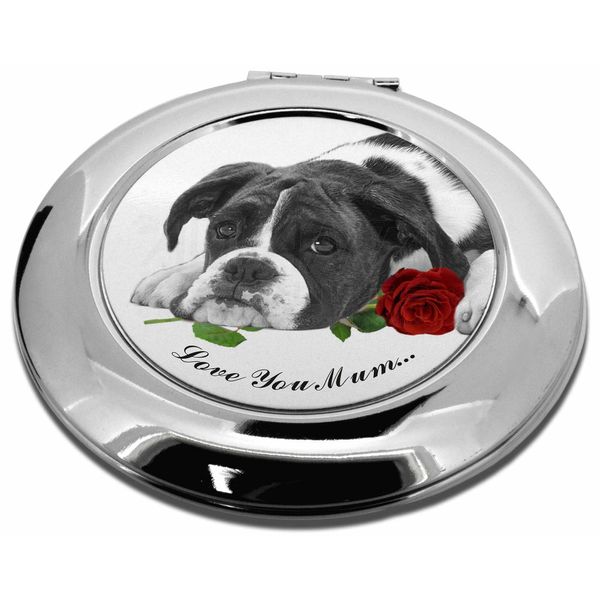 Advanta Group Boxer Dog (B+W) 'Love You Mum' Make-Up Round Compact Mirror