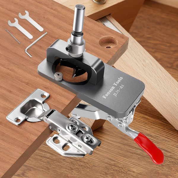 Riiai 35mm Cabinet Hinge Jig Drilling Hole Puncher, Accurate Locking Woodworking Dowel Jig Drill Guide Locator for Door Concealed Installation Household Tools