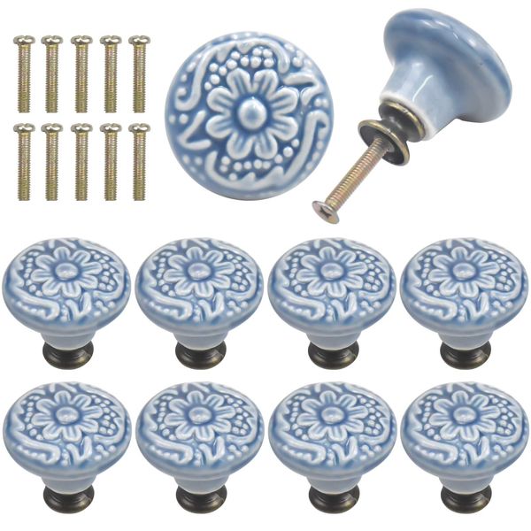 AvoDovA 10PCS Crackle Cabinet Knob, Vintage Drawers Knobs, 34MM Kitchen Cabinet Cupboard Drawer Door Knobs, Furniture Knobs Drawer Handles, Antique Knob for Cabinet Drawer Kitchen (B)