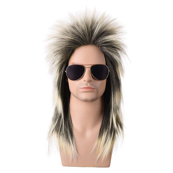 70s 80s Mullet Wig Mens Rock Spiked Wig Halloween Costume Heat Resistant Synthetic Fiber Color Gradient (Glam Rock Wig)