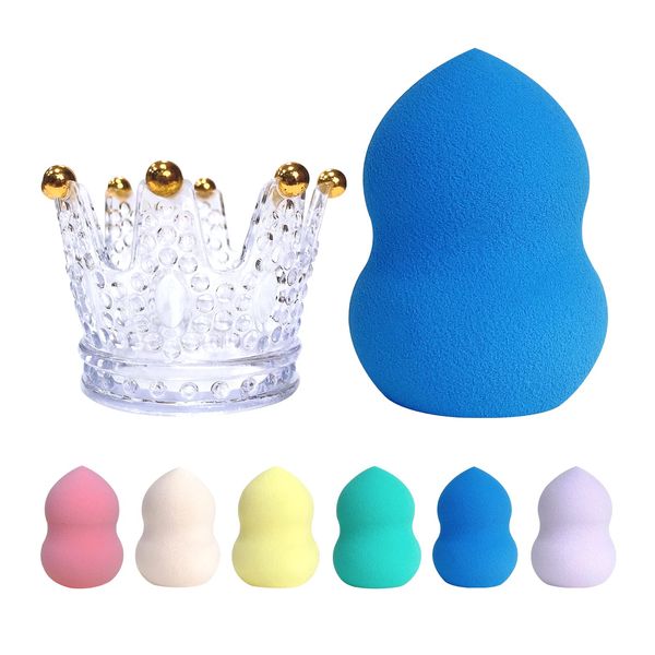 RUBIXIAN 3D Makeup Sponge, Multi-functional Puff for Wet and Dry Cosmetic Puff Eg Box Makeup Sponge with Fixed Holder, Makeup Tool, Cute, Travel, Portable Convenient (Gourd, Sky Blue)