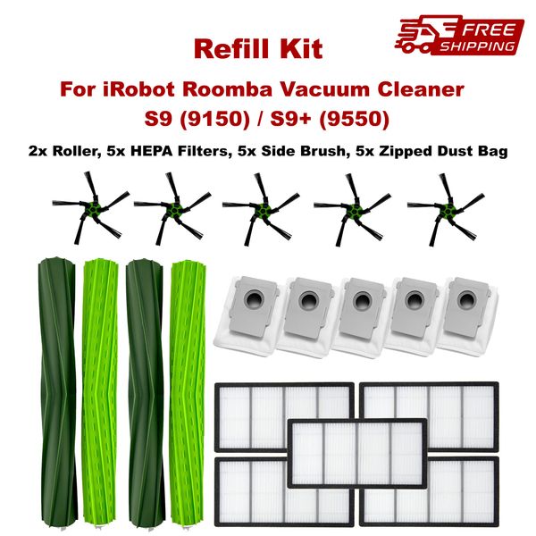 Replacement Kit for iRobot Roomba S Series Roller Filter Brush Zipped Dust Bag