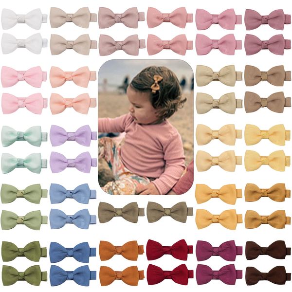 CÉLLOT Baby Hair Clips 50PCS Baby Girls Fully Lined Baby Bows Hair Pins Tiny 2" Hair Bows Alligator Clips for Baby Girls Infants Toddlers in Pairs