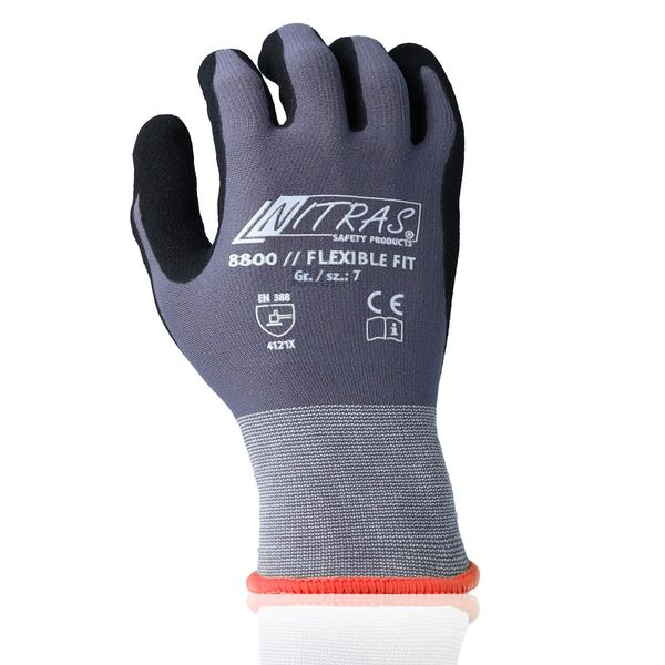 Nitras 8800 3 Pairs Flexible Fit Work Gloves, Red, 7