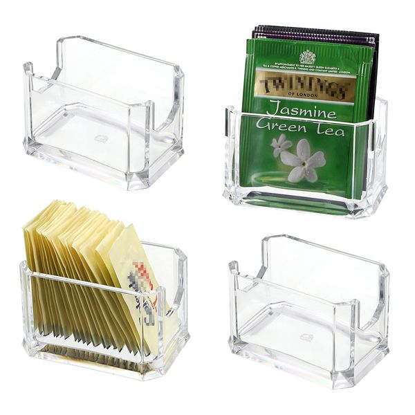 IGNPION Set of 4 Sugar Packet Holder, Acrylic Tea Bag Tabletop Organizer Caddy, Sweetener & Condiments Packet Bowl Small Storage Basket Container for Cafe, Restaurant, Bar, Hotel (Transparent)