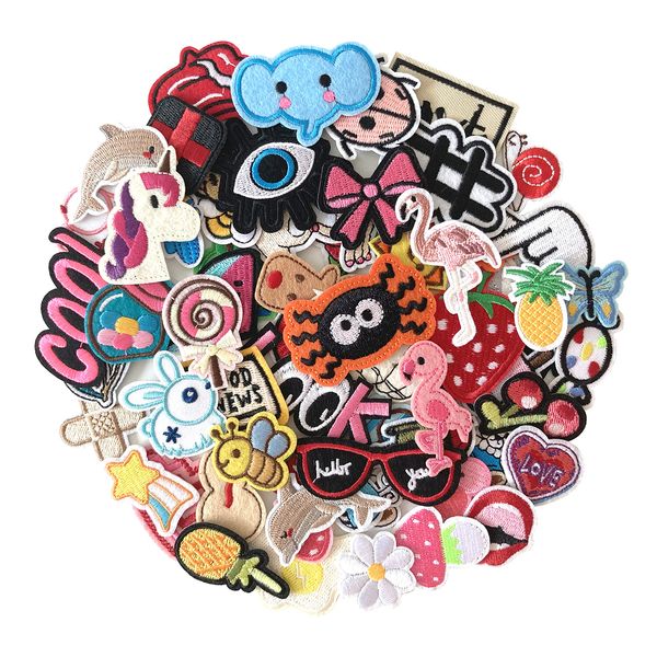 J.CARP 70Pcs Random Assorted Embroidered Iron on Patches, Cute Sewing Applique for Jackets, Hats, Backpacks, Jeans, DIY Accessories