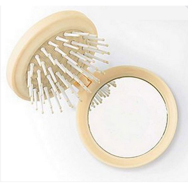 LIFE IS BEAUTIFUL 2.5" Diameter Folding Hair Brush With Compact Mirror Pocket Size Gift Positive Vibe Message Travel Car Gym Bag Purse Locker