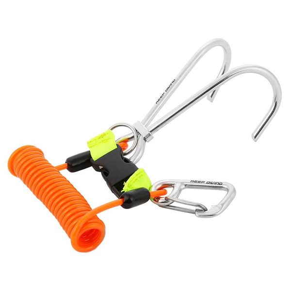 Scuba Diving Double Hooks Straps Snap Hooks with Spiral Coil Carabiner Quick Clip Release Stainless Steel Marine Sports