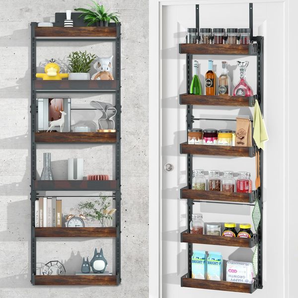 over the Door Pantry Organizer, 6-Tier Adjustable Solid Wood Rack | Over-Door & 