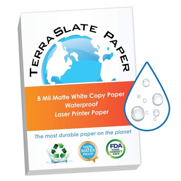 TerraSlate Copy Paper Waterproof Laser Printer, Rain Weatherproof, 8 MIL, 8.5x11-inch, 25 Sheets