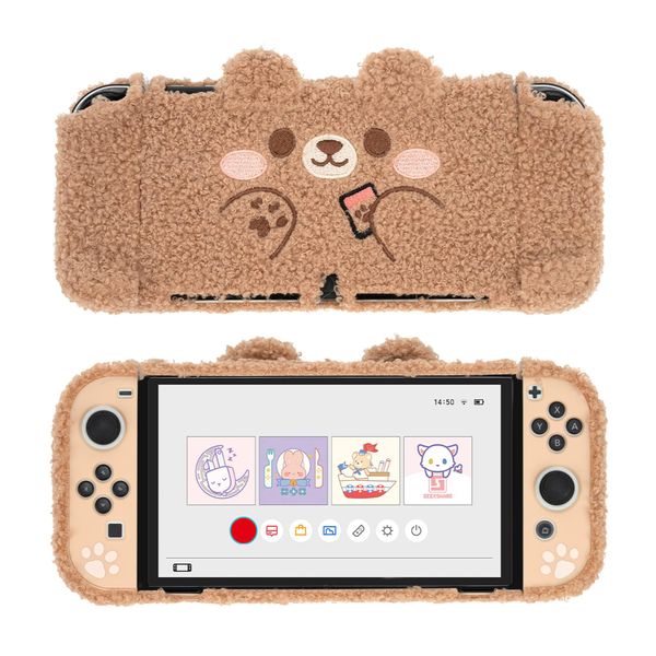 GeekShare Cute Plush Protective Case Cover Compatible with Switch - Shock-Absorption and Anti-Scratch - Plush Bear (for Switch OLED)