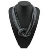 Bocar Seed Beads Multilayer Chunky Bib Statement Knot Necklace (NK-10316-grey+black)