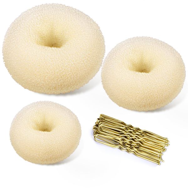 TsMADDTs Donut Bun Maker, 3pcs Hair Bun Maker with Bobby Pins Blonde 20pcs Doughnuts Sock Bun Ring Styler Maker