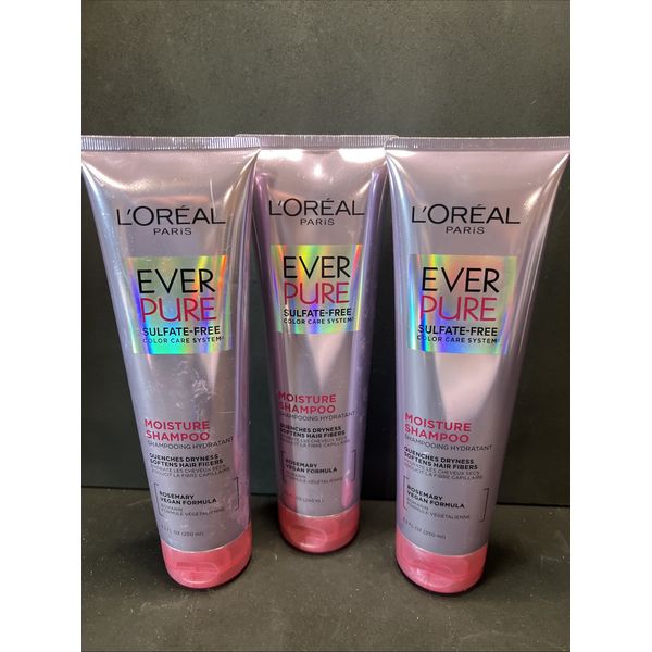 L'Oreal Paris EverPure Moisture Rosemary Vegan Shampoo for Dry Hair New 3 Pack