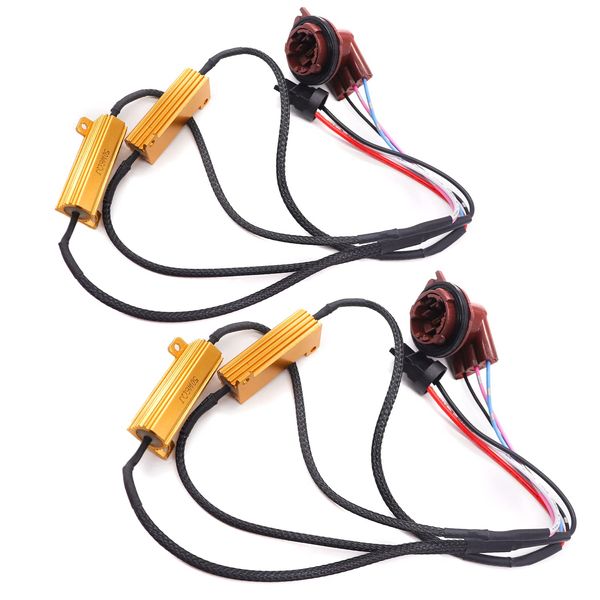 mankk 2Pcs 3157 3057 4157 LED Resistor Kit, 50W 6 Ohm Turn Signal Bulb Relay Harness Resistor Adapter Fix Flashing Error Code Warning Canceller for Upgrading Turn Signal Bulb Relay Harness 3157