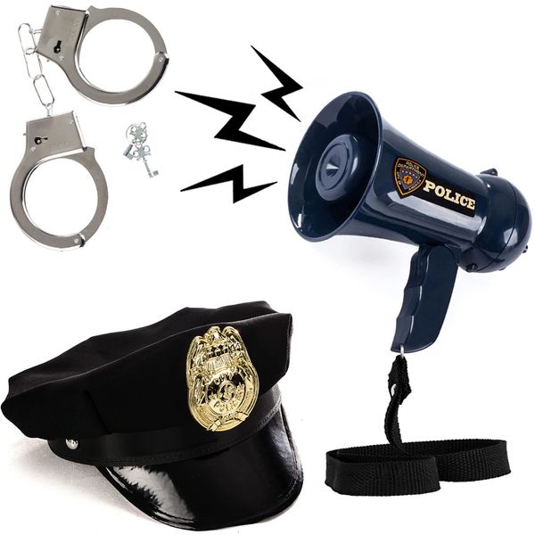 Tigerdoe Police Officer Costume - 3 PC Set - Police Dress Up- Police Megaphone with Siren - Policeman Hat - Police Handcuffs - Cop Accessories Police Officer Toys