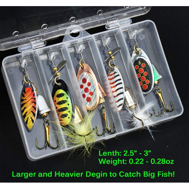 10pcs Fishing Lure Spinnerbait, Bass Trout Salmon Hard Metal Spinner Baits  Kit with 2 Tackle Boxes by Tbuymax