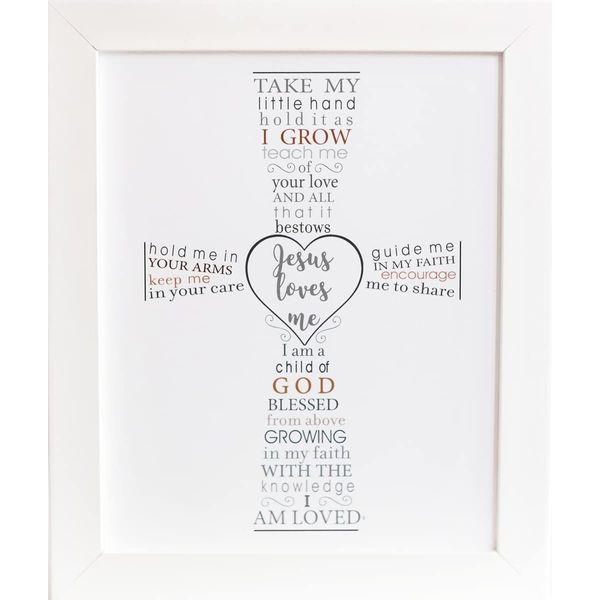 Jesus Loves Me Frame for Baby's Baptism, Dedication or Christening - Made in USA Frame - Gift for Granddaughter/Grandson/Godson/Goddaughter on Christening, Baptism, Dedication (White - Regular)