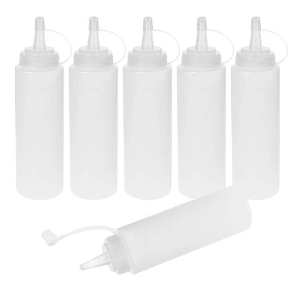 Ovtai Squeeze Bottle, Squeeze Bottle, Pack of 6 Sauce Bottles, 250 ml, Leak-Proof & 100% BPA , Plastic Bottles, Spice Dispenser for Condiment Sauce Dressings, Mustard, Ketchup Oils