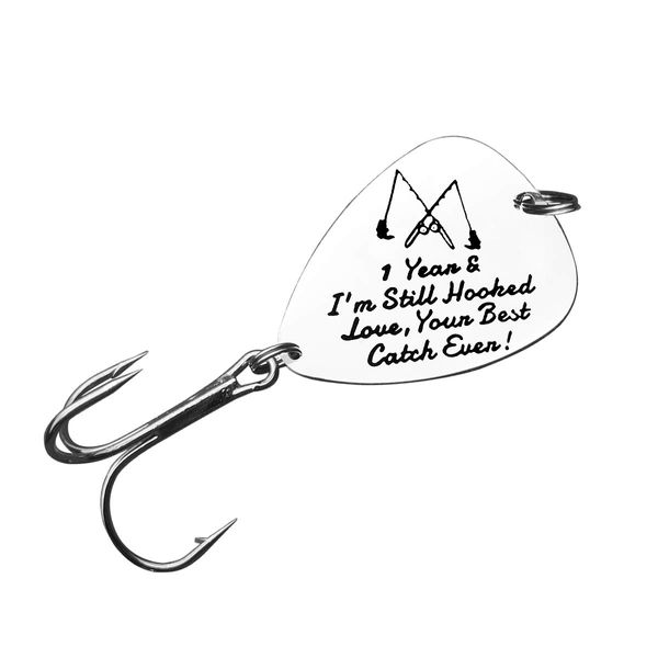 Husband Boyfriend Gift 1st Wedding Anniversary Fishing Lure Fisherman Gifts for Mens Couple Present Happy Anniversary Keepsake for Him Christmas Birthday Valentines's Day Present