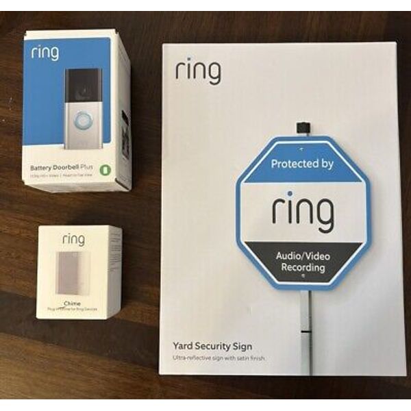 Ring Video Doorbell Plus And Chime Bundle Includes Yard Security Sign Brand New