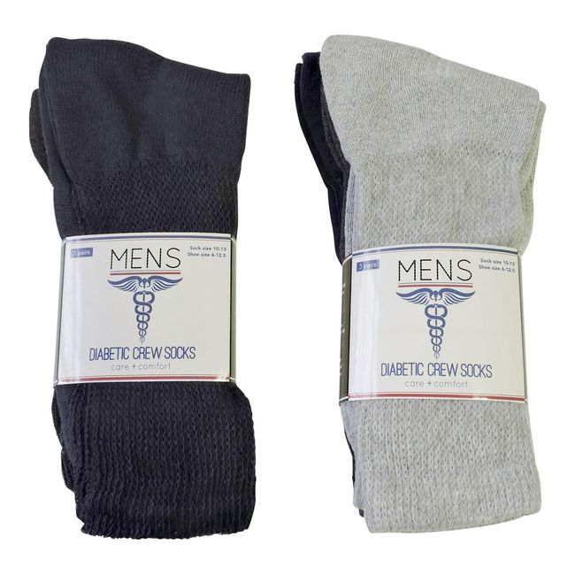 Men's Diabetic Crew Socks Care & Comfort  Sz 10-13 Assorted Colors (12) Pair