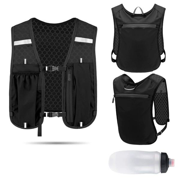 atnayo Running Hydration Vest, Adjustable Lightweight Reflective Vests with 550ml Water Bottles for Women Mens