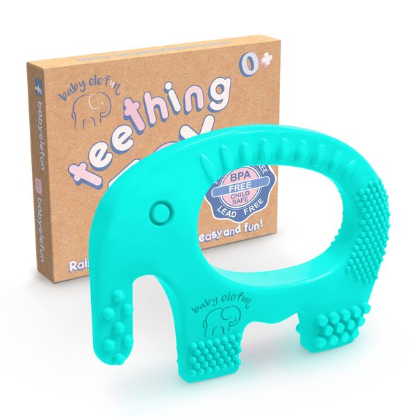 BABY ELEFUN Teething Toys for Baby, Cute, Effective & Easy to Hold BPA Free Silicone Teethers with Gift Package, Elephant Teether Toy Best for Babies 3 6 12 Months, Boy, Girl, Infant, Shower Gifts