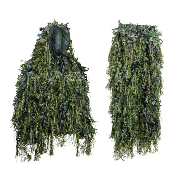 North Mountain Gear Hybrid Ghillie Suit for Men - Lightweight Hunting Airsoft Camouflage - Woodland Green - Medium/Large