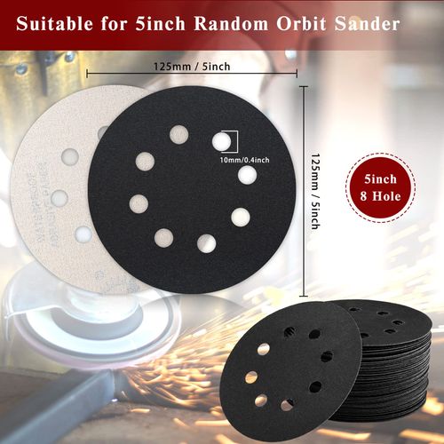 STEBRUAM Orbital Sander Discs, 125mm Sanding Discs 80PCS Silicon Carbide Sandpaper Dry Wet Include 320/400/600/800/1000/1200/1500/2000 Grit for Waterproof Sanding Grinder Polishing/Metal/Automotive