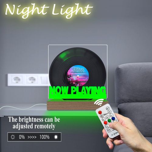 Tabletop Vinyl Record Stand Now Playing Light up Wooden Base Vinyl Holder for Albums CD with Remote 7 Colors Change LED Night Light Creative Gifts for Music Lover Fans Friends Home Decor Bedside Lamp