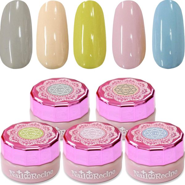 NailRecipe Nail Gel Nail Color Gel Set of 5 Colors, Cute Like Flowers (Dusty C6-10)