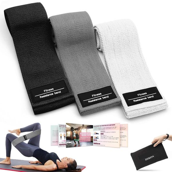 UNISEX Fabric Resistance Bands - 3 Set Non Slip Workout Exercise Bands - Ideal for Butt Booty Glutes Legs Hips Groin Squats Strength Training Rehab (Black)