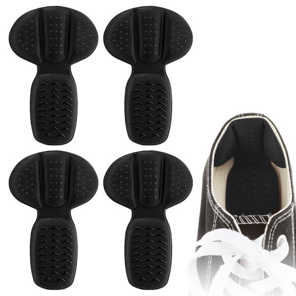 WLLHYF 2 Pairs Back of Heel Cushion Inserts T-Shaped Adhesive Sponge Mesh Grips Liner, Ankle Pads Heel Guards for Women Men Loose Shoes Too Big Prevent Rubbing Blisters Slipping (Black)