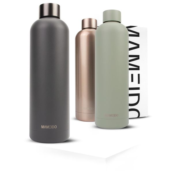 MAMEIDO Metal Water Bottle 750ml, 500ml & 1l - Leak-Proof Insulated Water Bottle. BPA Free Water Bottle Stainless Steel, Thermos Flask (Carbon Grey, 0,75l)