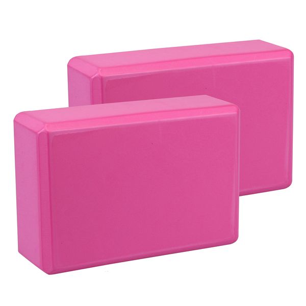 EXERZ Yoga Blocks 2 pack EVA Foam Exercise Workout Fitness Bricks, Pilates Stretch Handstand Non-Slip Gym Blocks, Gymnastics (Pink 2pcs)