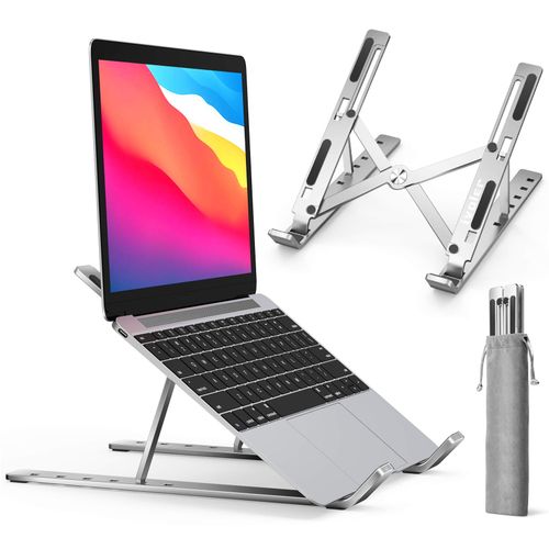 ivoler Laptop Stand, 6 Levels Height Adjustable Laptop Stand, Foldable Aluminium Riser, Portable Ventilated Notebook Stand Compatible with 10-15.6 Inch Laptop, Tablet, Silver
