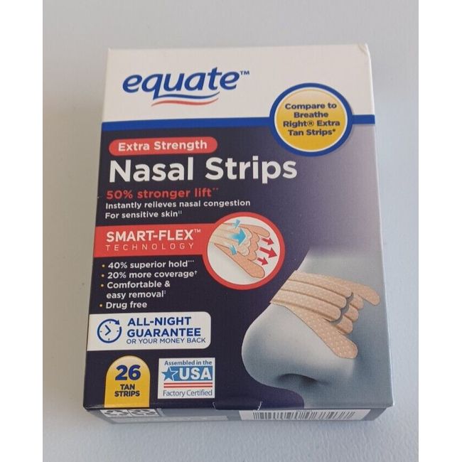 EQUATE Extra Strength Nasal Strips Smart-Flex 26 Count Box NEW