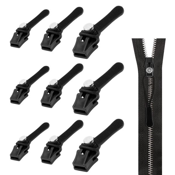 9 Pcs Removable Zipper Pullers, 3 Sizes Instant Zipper Repairer Kit, Quick Release Zipper Lock with Nylon Rope, Universal Zipper Repair for Luggage Backpack Clothes