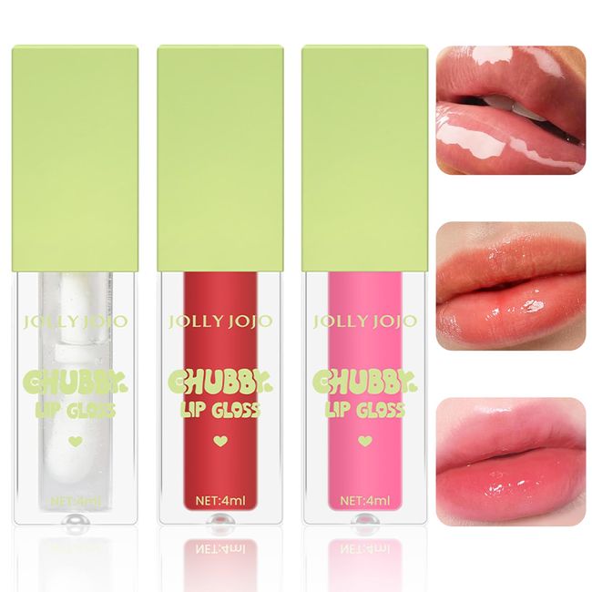 Leogony 3PCS fat oil lip gloss, Long Lasting Moisturizing Fat Oil Lip Drip Gloss, Glitter Plumping Fat Lip Oil Set