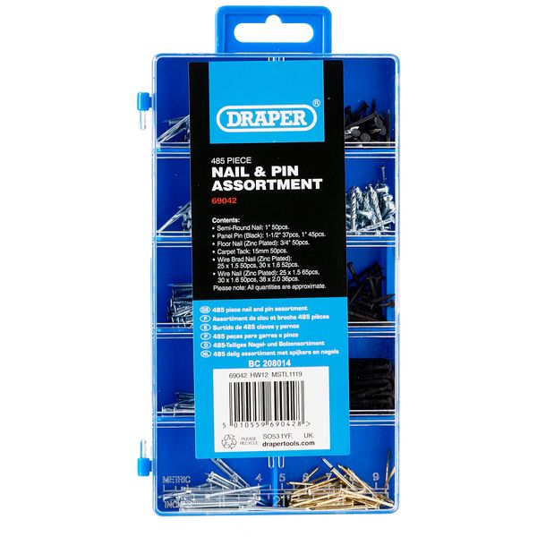 Draper 69042 Nail and Pin Assortment, 485 Pieces