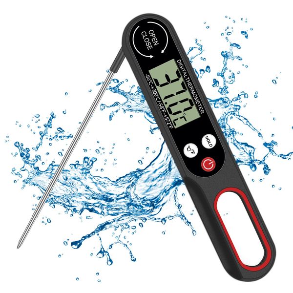 Meat Thermometer Probe Digital Food Thermometer BBQ Kitchen Cooking Instant Read Thermometer Foldable Temperature Probe for Air Fryer Milk Water Sugar Jam Candy LCD Display Auto On/Off